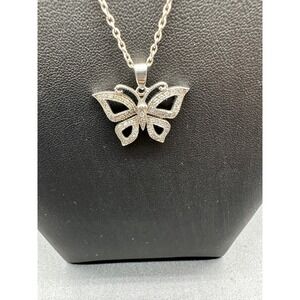 Orfevrie Wiskemann Sterling Silver 925 Butterfly Pendant Necklace Pavé Stones